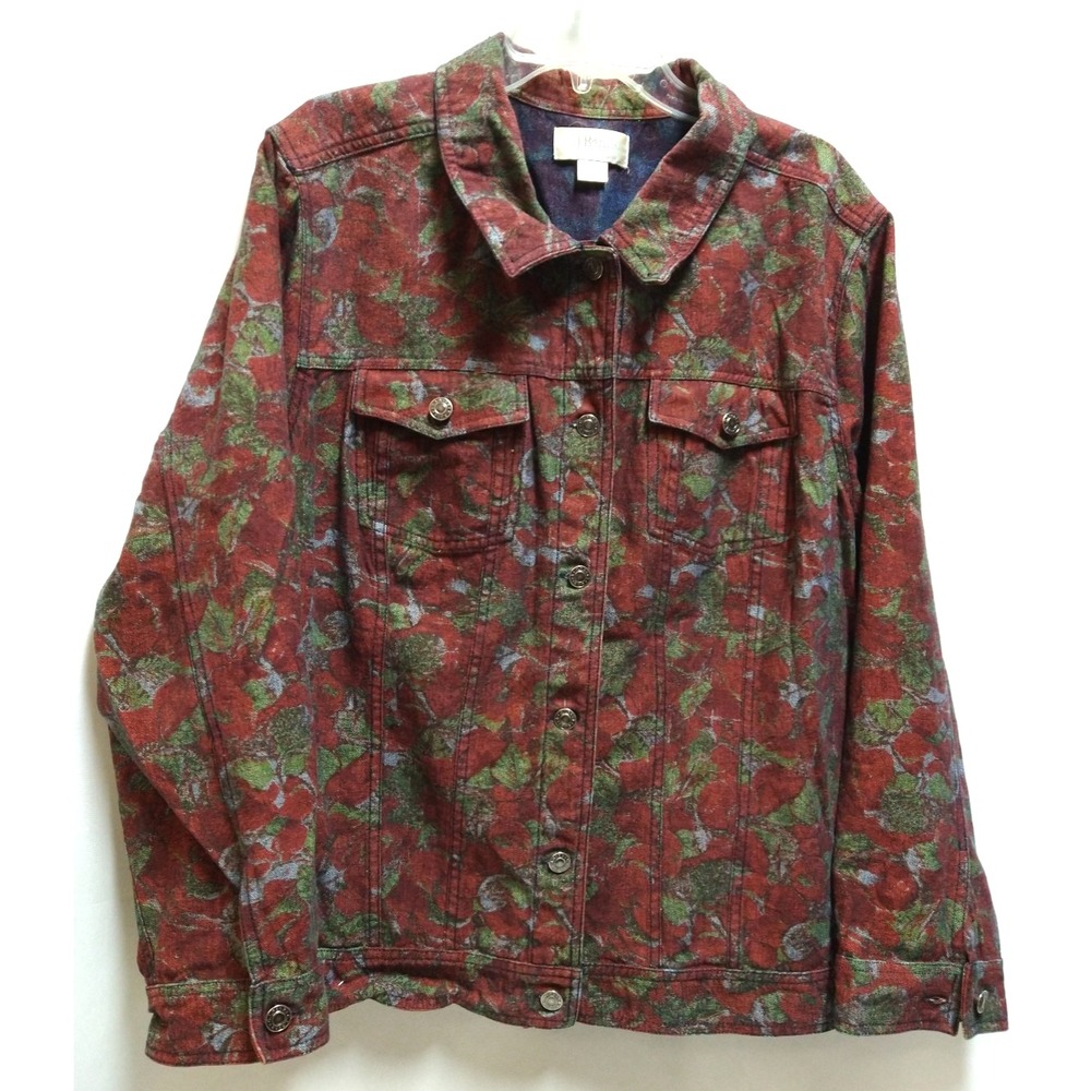WOMENS PLUS SIZE CJ BANKS DENIUM UNLINED JACKET, SIZE 2X, FLORAL PRINT‎